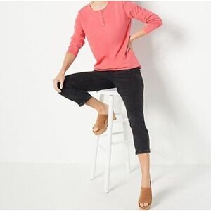 Denim & Co. Pants Jeans ~ sz XS Crop Comfy Knit Acid Wash Black A398803